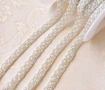 2 Yards Pearl Beaded Trim Bridal Lace Ribbon Trimming Edge Tape for Craft Sewing Wedding Dress Fabric DIY Decoration 1cm (#3)