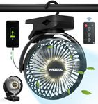 Portable Clip on Fan 65 Working Hours, Camping Fan with LED Lights & Hook, 12000 Capacity Battery Operated Fan with Clamp, USB Rechargeable Fan for Desk, Tent, Treadmill, Stroller, Golf Cart, Home