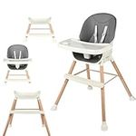 LIVINGbasics 4-in-1 Baby High Chair, Convertible Highchair with Safety Belt and 3-Position Adjustable Food Tray