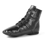 missfiona Jazz Boots Dance Shoes for Women Lace up Ballroom Dance Flat with Split Sole(7, Black PU)