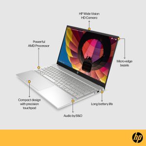 HP Pavilion 15.6" Laptop – Ryzen 7, 16GB RAM, 512GB SSD, FHD, Silver