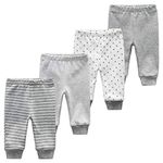 Unisex Newborn Baby Cotton 4-Pack Pants Embroidery Pringting Casual Leggings 0-24 Months for Boys and Girls Grey