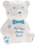 My First Money Bank MINI Teddy Money Box White with Blue Stars