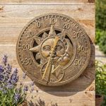 Garden Mile Large Bronze Sun & Moon Outdoor Clock and Thermometer - 30cm Weatherproof Round Wall Clock Thermometers - Outdoor Wall Ornaments for Garden Decor, Wall Clocks for Living Room & Kitchen