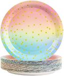 EVYIENEN 50 Pack Disposable Paper Plates7 inch Metallic Foil Polka Dots Dessert Party Plates for Graduation Birthday Cocktail Party Weddings Holiday Christmas (Colorful, 50PCS-7inch)