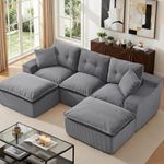 Korser 110" U-Shaped Cloud Modular Sectional Sleeper Sofa, Comfy Boneless Couch, Deep Seat Flexible Sectional Couch with 2 Movable Ottomans for Living Room, No Assembly Required, Corduroy, Drak Grey