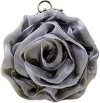 Buddy Women Rose Shaped Clutch Soft Satin Wristlet Handbag Wedding Party Purse, Silver, One Size