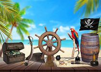 BELECO 7x5ft Fabric Pirate Backdrop for Photography Beach Pirate Ship Wooden Rudder Treasure Map Jewelry Box Barrel Parrot Background Halloween Pirate Party Decor Kids Birthday Photoshoot Photo Props