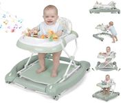 5 in 1 Baby Walker, Music and Lights Foldable Baby Walker with Wheels, 3 Adjustable Heights, with Bouncer Combo, Rocker, Activity Walker for Baby Boy and Girl 6-18 Months (Green)