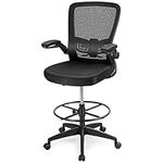 CASART Mesh Drafting Chair, Ergonomic Office Chair with Lumbar Support & Flip-up Armrests, Height Adjustable Rolling Desk Chair for Home Office (Black, with Adjustable Footrest)