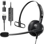 Arama USB Headset with Microphone Noise Cancelling for PC, Computer Headset, Mono Wired USB Headphone for Laptop, Online Classes, Call Center, Business, Teams Zoom Meetings, Skype Chat