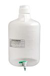 Carboy Bottle with Stopcock, 20 Liter Capacity, White Premium Polypropylene with 2 Handles - Eisco Labs