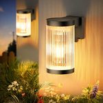 KOOPER Solar Wall Lights Outdoor 2 Pack, Upgraded Outdoor Solar Fence Lights, Auto ON/Off Bright Solar Porch Lights, IP65 Waterproof Wall Mount Solar Sconce Lights for Hallway Backyard Garage