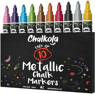 Metallic Chalk Markers (10 Pack) Liquid Chalk Pens - For Blackboards, Chalkboard, Bistro Menu, Window - Wet Wipe Erasable - 6mm Reversible Bullet & Chisel Tip