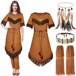 Jadive Halloween Women Native Outfits Set Indian Maiden Native Princess Dress up Costume(Small)