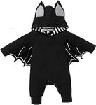 Zusnxaxe Newborn Infant Baby Boys Girls Halloween Outfit Black Bat Costume Romper with Ears Hat Long Sleeve