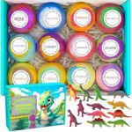 12 pack of bath bombs for kids with surprise toy inside, fun educational toy Dino Fizzy Balls w/Rich Bubbles, organic dinosaur bath bomb gift set, kids Bubble Bath Dino Egg for Kids 3 4 5 6 7 8 9 Year