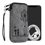 kwmobile Felt Phone Pouch Size XL - 6.7/6.8" - Zippered Universal Bag with Zipper and Embroidered Design - Dandelion Love Black/Light Grey