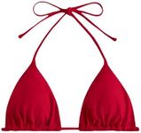 WDIRARA Women's Solid Triangle Bikini Top Sexy Halter String Micro Bathing Suits Tops Red X-Large