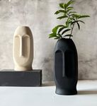 CRAFTRIBAL Ceramic Abstract Face Vase Combo Pack | Ceramic Flower Vase | Matte (Rough) Finish, 10 Inches (Black, White)