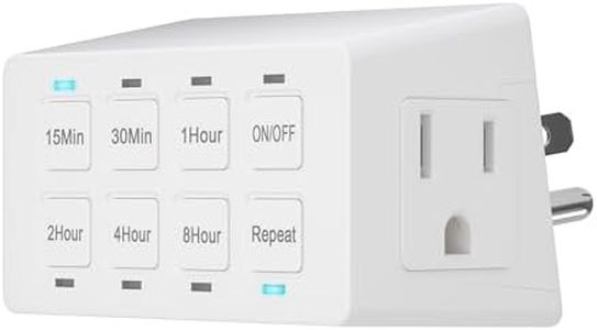 ENERLITES 8-Hour Indoor Countdown Plug-in Timer, Timer for Electrical Outlets, 15-30 Min 1-2-4-8 Hour, for Fans or Lights, 1/4 HP, HET03-W, White