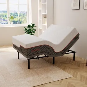 ESHINE 14" Hybrid Mattress Queen + Adjustable Bed Frame - Luxury Gel Memory Foam, Upholstered Bed Frames with Massage, USB, Under Bed Night Light, Head and Foot Incline, Queen