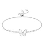 Peora Silver Plated Mother of Pearl CZ Butterfly Adjustable Bracelet Fashion Jewellery Gift for Women