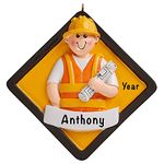 Personalised Construction Christmas Ornaments 2023 - Custom Mechanic Ornament for Christmas Tree - Resin Engineer Christmas Decorations - Brown Hard Hats Construction - Gifts for Construction Workers