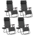 Yaheetech Zero Gravity Chairs Outdoor Adjustable Folding Sunloungers Lounge Recliners w/Pillows, Cup Holder and Carry Strap for Patio Porch Deck Black Set of 4