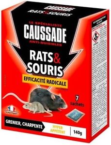Caussade Anti Rats & Souris - Efficacité Radicale - Lieux secs - 7 Sachets céréales - Prêt à l'emploi - Une Ingestion Suffit - 140g CARSCDF140