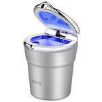 VIMVIP Portable Stainless Auto Car Cigarette Ashtray Ash with Blue LED Light Smokeless Stand Cylinder Cup Holder