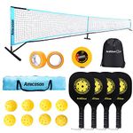 Amicoson Pickleball Set with Net, 22FT Net Sets Portable 4 Wooden Paddles, 8 Pickleballs, 1 Carrying Bag, Backpack, 2 Rolls of Court Marking Tape &1 Measuring Tape, Black Net01