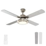 warmiplanet Ceiling Fan with Lights Remote Control, 52 Inch, Brushed Nickel Motor (4-Blades)