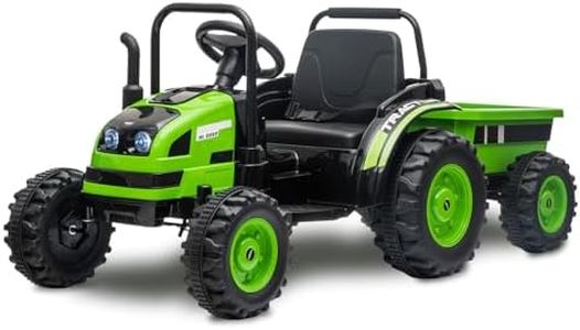 Nasitip Kids Ride On Tractor with Trailer, 12V Battery Powered Electric Tractor with Remote Control, Music, USB, Led Lights, Audio, Safety Belt, 35W Dual Motors, Unload Button, Green