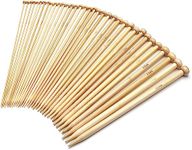 Bamboo Knitting Needles Set for Beginners Adults 9-Inch Single Point, 18 Pairs Straight Wooden Knitting Needles UK Size 2-10 (2.0-10.0mm), Wood Knitting Needles for Sweaters, Socks, Gloves