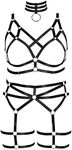 Women's Body Harness Bra Fashion Plus Size Cage Bra Cutout Stockings Garter Set Punk Gothic Carnival Dance Costume (Black B)