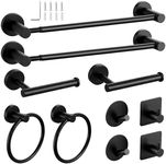 10-Pieces Matte Black Bathroom Accessories Set,Adjustable 14.5-24 Inch Bath Towel Bar Set, SUS 304 Stainless Steel Bathroom Hardware Set, Towel Racks for Bathroom Wall Mounted