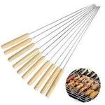 GreenUniverse bbeque Stick Long Steel Rods with Wooden Handle for Easy Making Chicken Tandoor, Paneer Tikkas, Seekh Kabab Etc. (4 pcs)