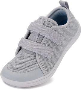 WHITIN Toddler/Boys/Girls Wide Barefoot Shoes Kid Minimalist Sneakers Size 7 Hook and Loops Zero Drop Running Walking Jogging Gifts Children Soft Jump Training Tennis Gym Silver 24