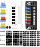 Telsitine 6 Way Fuse Box, 12V Blade Fuse Block with Negative Bus, Fuse Box Holder with Sticker ATO/ATC Fuse Panel Waterproof Cover for 12V Automotive Car, Truck, Marine Boat, RV, Trailer