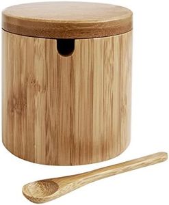 HIC Kitchen Salt Box with Lid and Spoon, Natural Bamboo; Approximately 7-Ounce Capacity