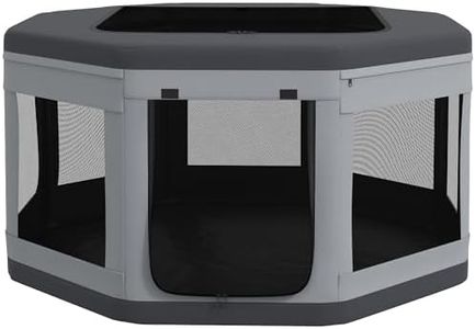 PawHut Welpenauslauf Welpenlaufstall mit Tragetasche, Achteckig Tierlaufstall mit Mesh-Fenster, für kleine Tiere, Oxford, Grau