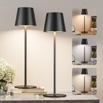 Fenmzee Rechargeable Cordless Table Lamps - 2 Pack 5000mAH Battery Operated Bedside Lamp with 3 Color Stepless Dimmable for Outdoor Patio Bar Restaurants Camping（Black）