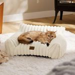 Bedsure Cute Cat Couch for Pets - Fluffy Cat Sofa with Premium Soft Corduroy Fleece, Fuzzy Cat Couch Bed with Removable Washable Cover, Supportive Cat Chair for Indoor Cats, 24inch, Cream