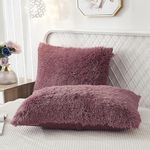 Uhamho Set of 2 Pillowcases Faux Fur Throw Pillow Covers King Size Shams Soft Velvet Decorative Zipper Closure (Dusty Rose, 20"x36")