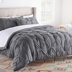 Linenspa Pinch Pleat Down Alternative Comforter, Microfiber, Gray, Full