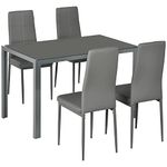 HOMCOM Dining Table Set for 4, 5-Piece Rectangular Glass Kitchen Table and Chairs with Metal Frame and Faux Leather Upholstery for Dining Room, Living Room, Grey