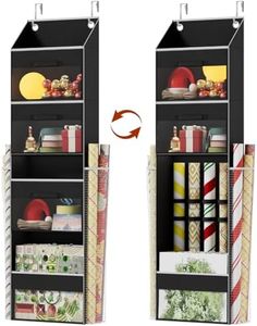 Black Over Door Wrapping Paper Organizer Storage with 3 Removable Drawers & Side Pockets – Dual Use Design with Elastic Straps – Christmas Gift Wrap Storage for Ribbons, Bows,Ornament and Other Tools