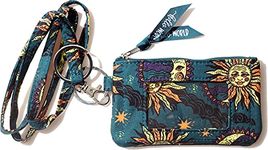 ID Case Wallet with Lanyard, Women's Fashion Lanyard Wallet, Zip ID Case with Lanyard Lanyard with id Holder Wallet Keychain for Women, Sun & Moon