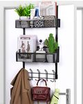 ENONCI Over The Door Hooks Organizer Hanger, Over Door Storage Rack, Towel Rack Shelf Hanger, 15 Hooks with Wire Mesh Basket Storage Rack for Bathroom, Kitchen, Bedroom